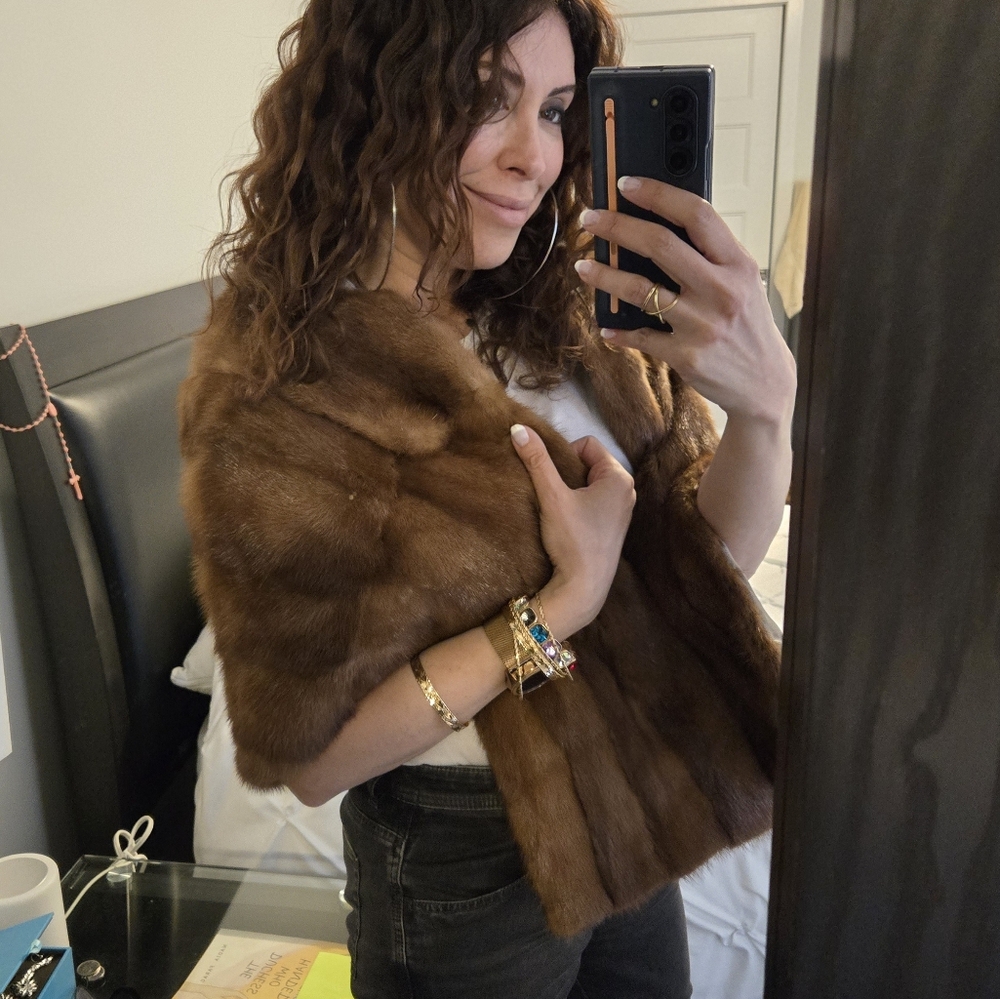Pastel Brown Real Mink Opera Stole Cape